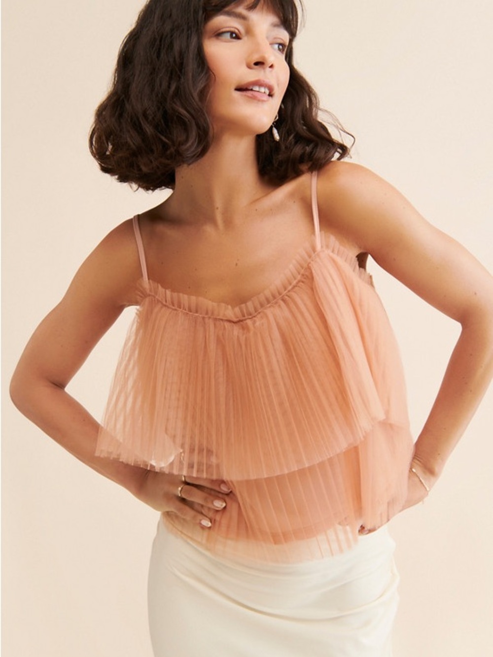 Anthropologie Women’s Soft Peach Tulle Tank Medium